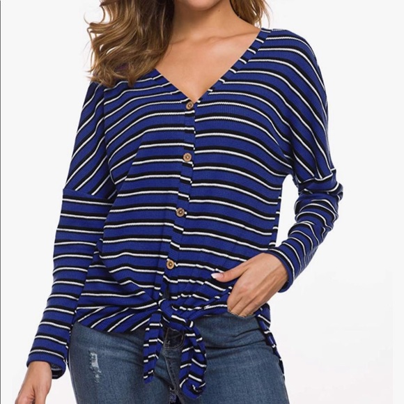 Waffle Knit Button Down Long Sleeve Top - Picture 4 of 9